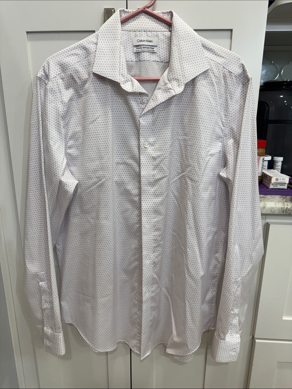 Calvin Klein Men's White Dress Shirt with Subtle Microdot